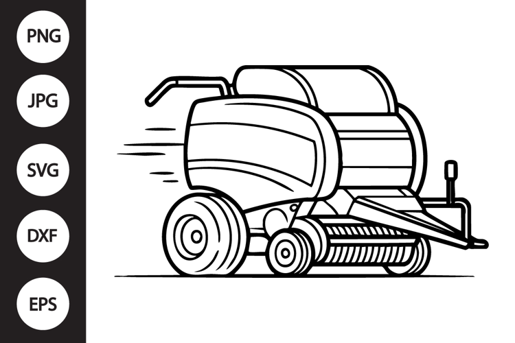 Round Baler Outline SVG, Coloring Page