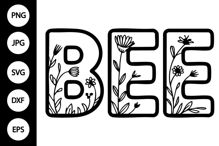 Bee with Flowers Outline SVG, Coloring Page