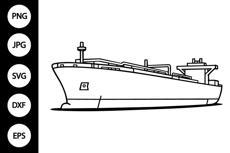Oil Tanker Ship Outline SVG, Coloring Page example image 1