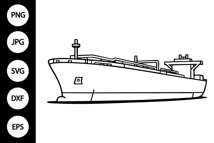 Oil Tanker Ship Outline SVG, Coloring Page