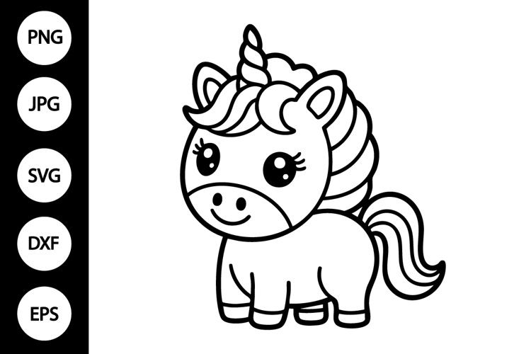 Cute Baby Unicorn Outline SVG