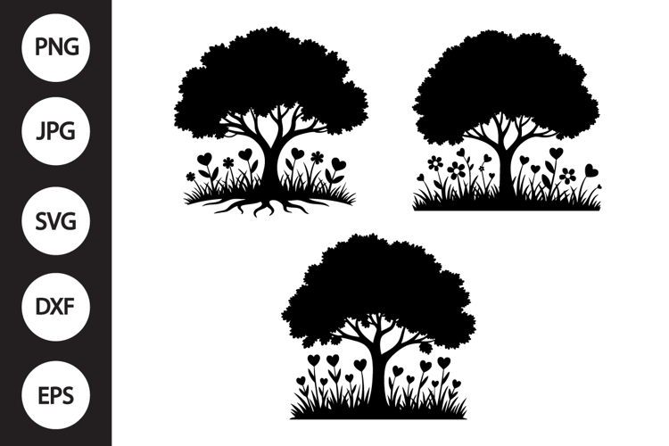 Family Tree with Heart flowers SVG