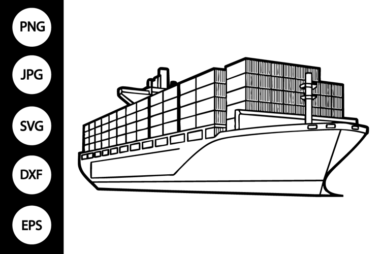 Cargo Ship Outline SVG, Coloring Page