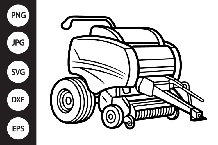 Round Baler Outline SVG, Coloring Page
