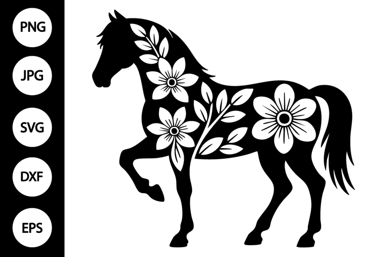 Floral Horse Silhouette SVG