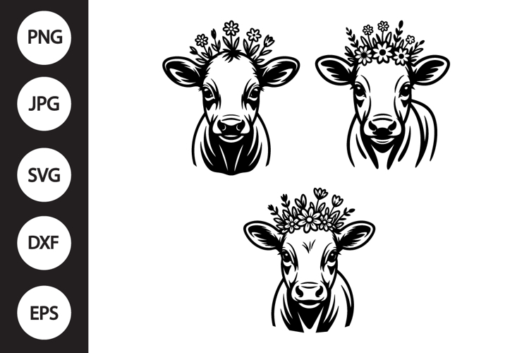 Baby Cow with Floral Crown SVG