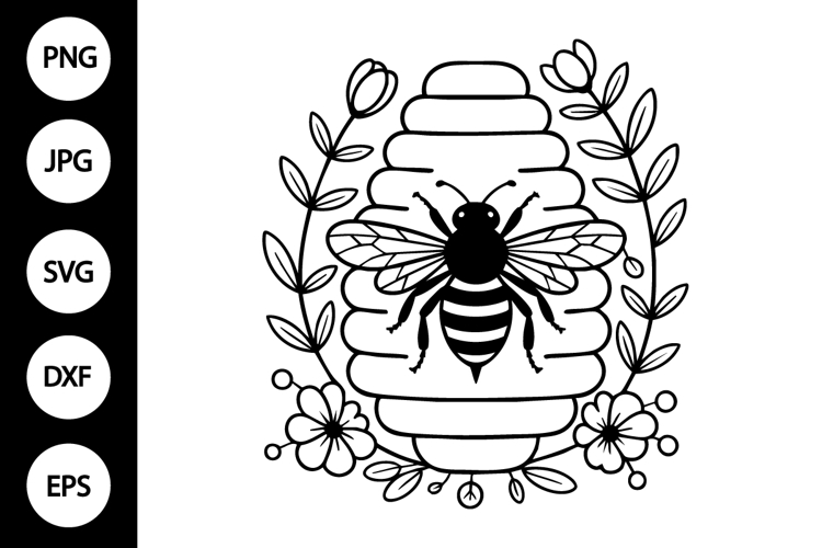 Bee with Flowers and Honeycomb SVG