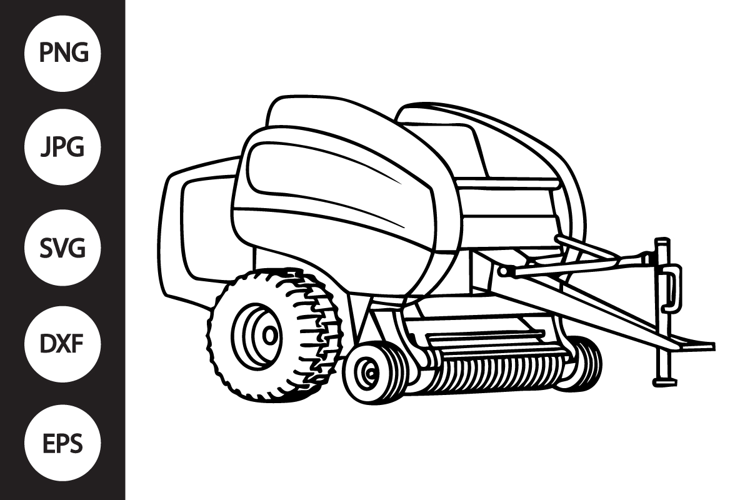 Round Baler Outline SVG, Coloring Page