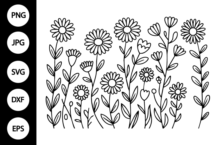 Meadow Flower Outline SVG, Coloring Page