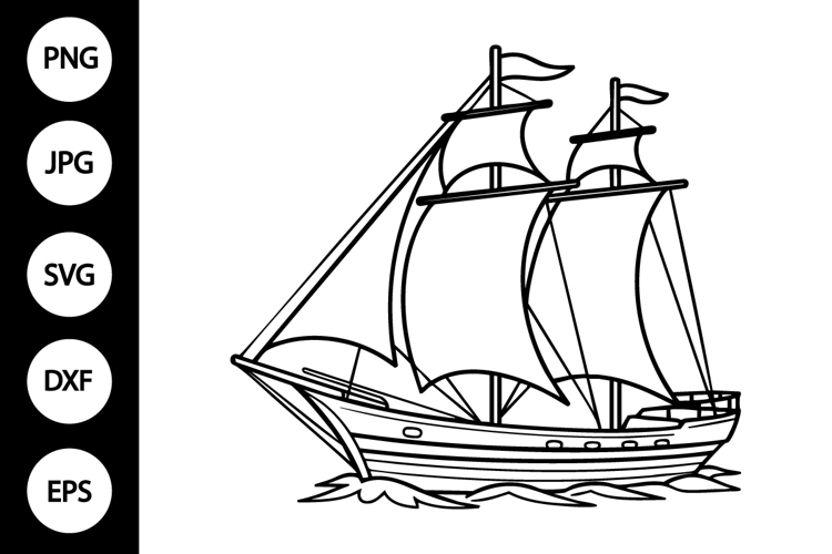 Ship Outline SVG, Coloring Page