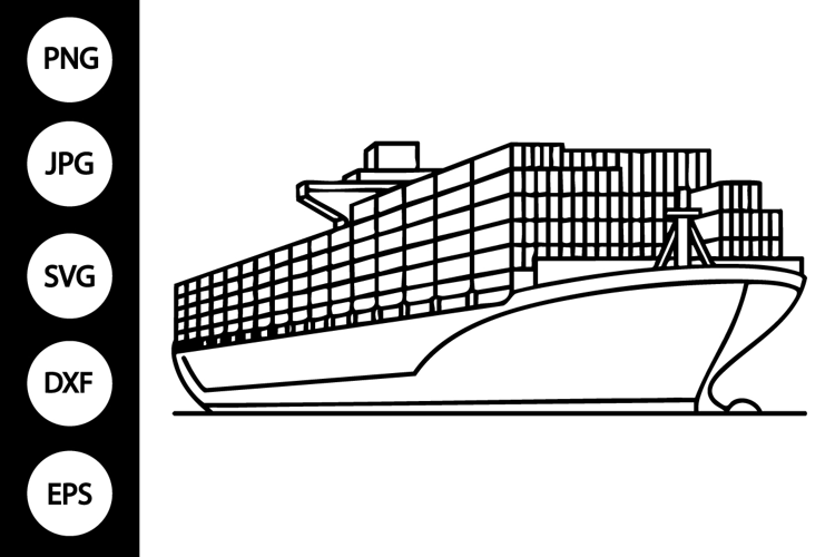 Cargo Ship Outline SVG, Coloring Page