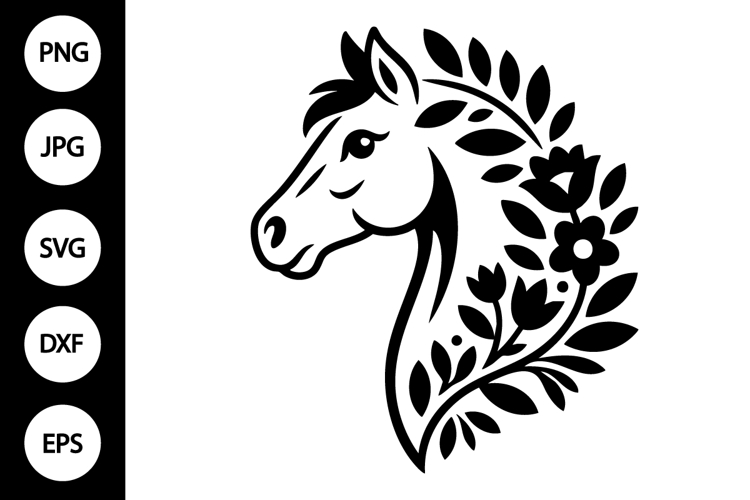 Floral Horse Silhouette SVG