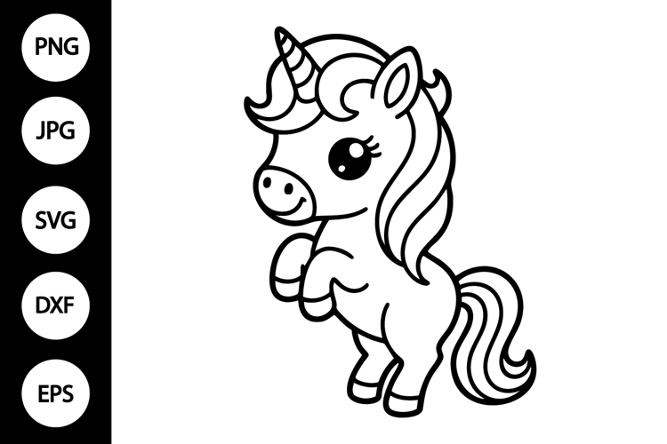 Cute Baby Unicorn Outline SVG