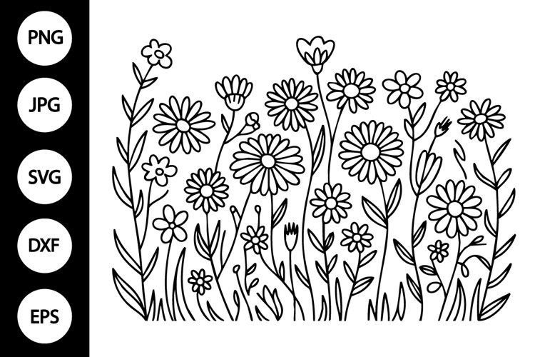 Meadow Flower Outline SVG, Coloring Page
