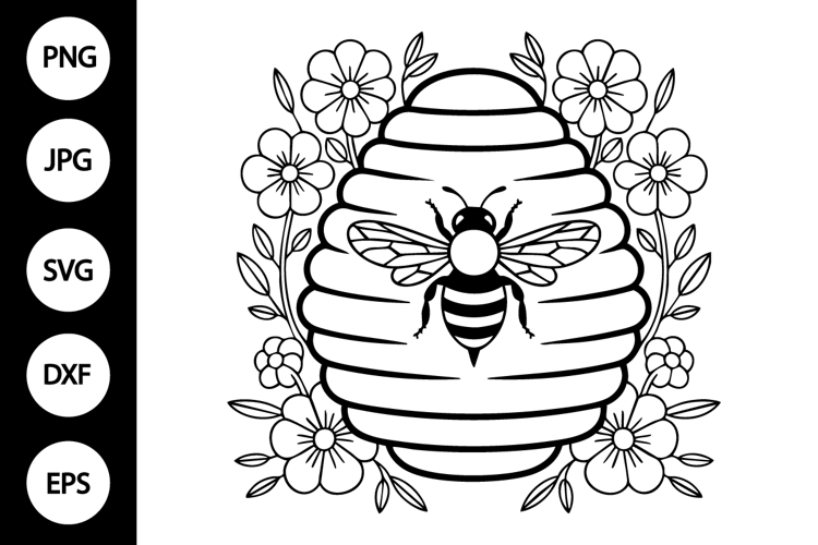 Bee with Flowers and Honeycomb SVG