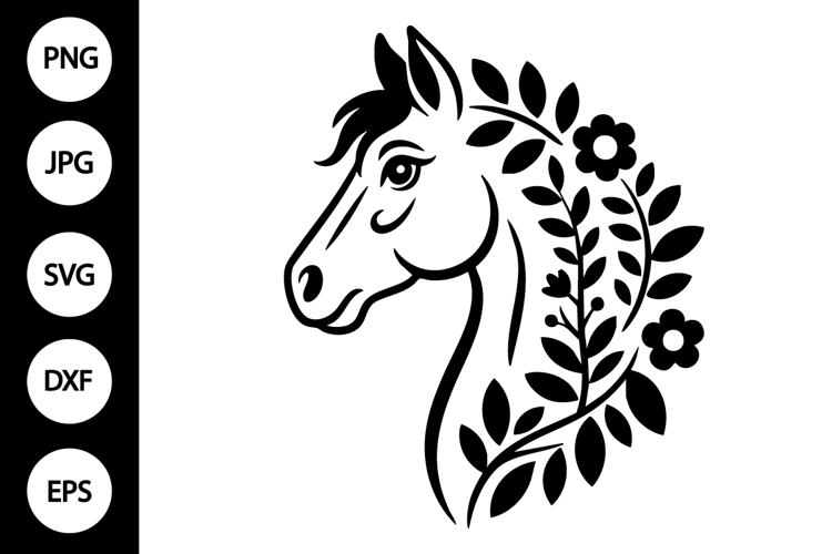Floral Horse Silhouette SVG
