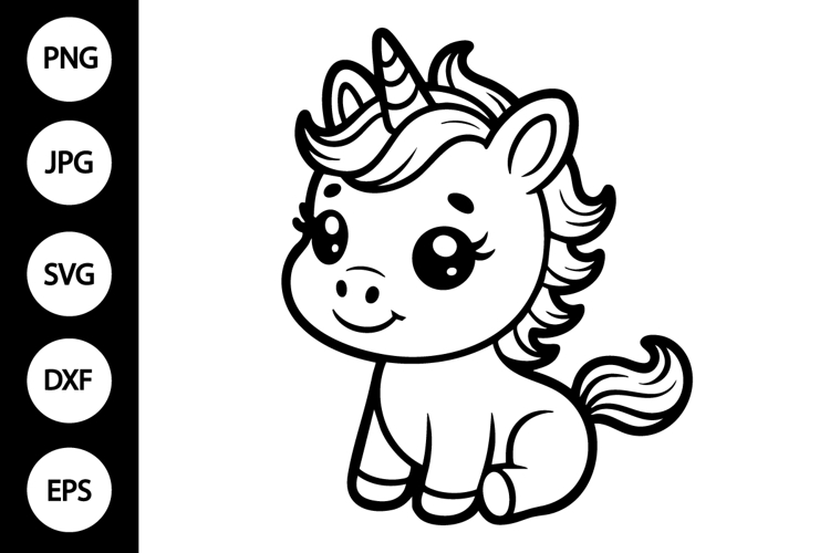 Cute Baby Unicorn Outline SVG