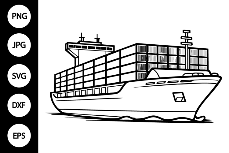 Cargo Ship Outline SVG, Coloring Page