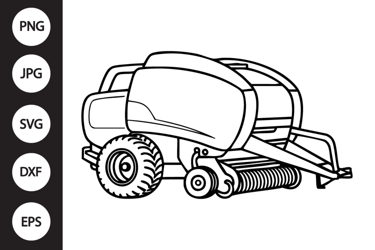 Round Baler Outline SVG, Coloring Page