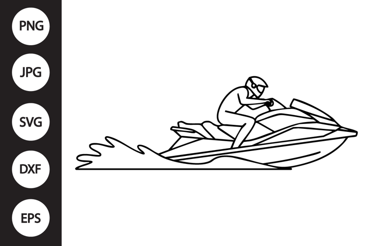 Jet Ski Rider Outline SVG, Coloring Page example image 1