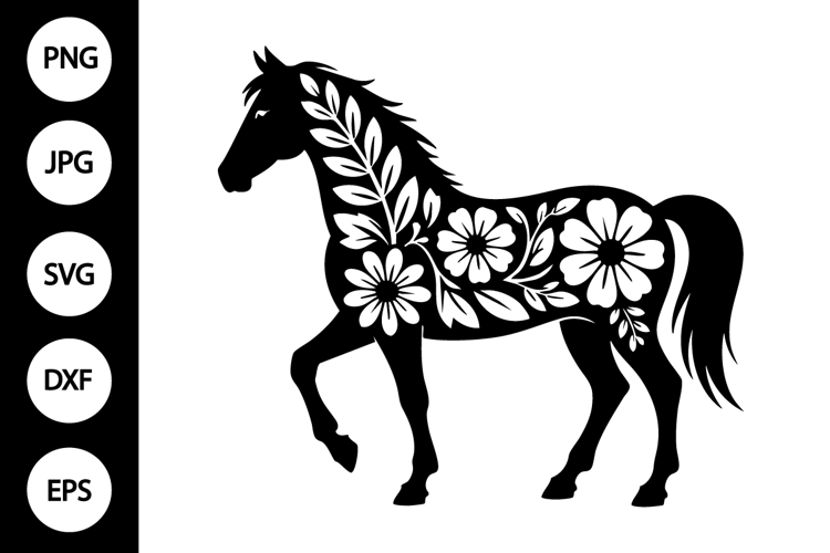 Floral Horse Silhouette SVG