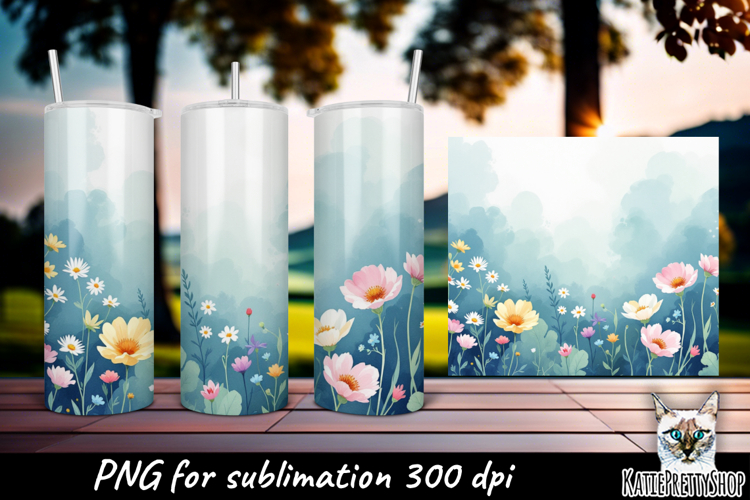 Meadow flowers, Floral sublimation tumbler wrap.