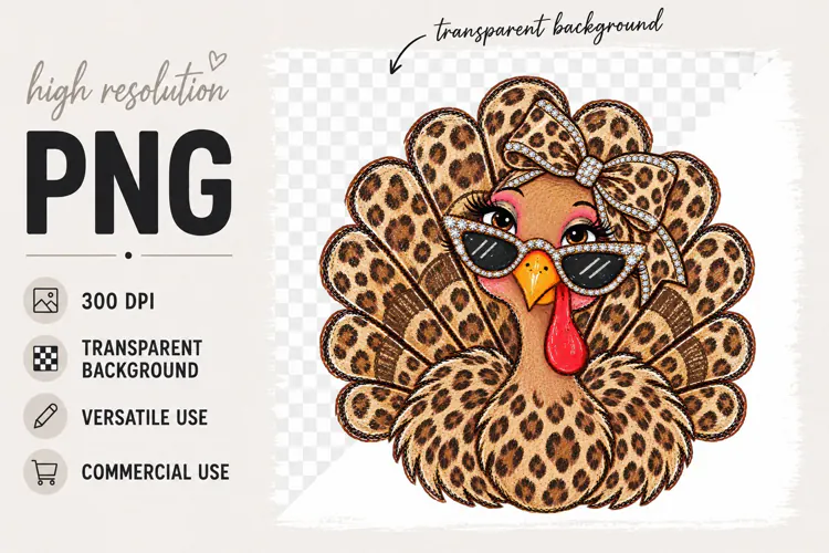 Leopard Print Turkey png, Bling Thanksgiving png design