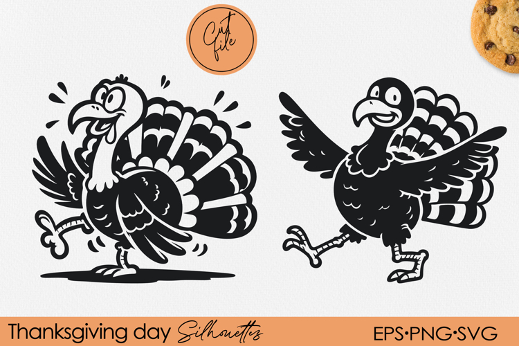 Funny Cartoon Thanksgiving Turkey Silhouette | PNG EPS SVG
