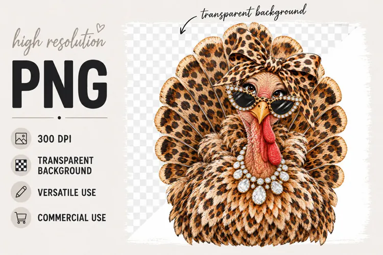 Turkey png, Bling png, Cheetah Print Thanksgiving png Design
