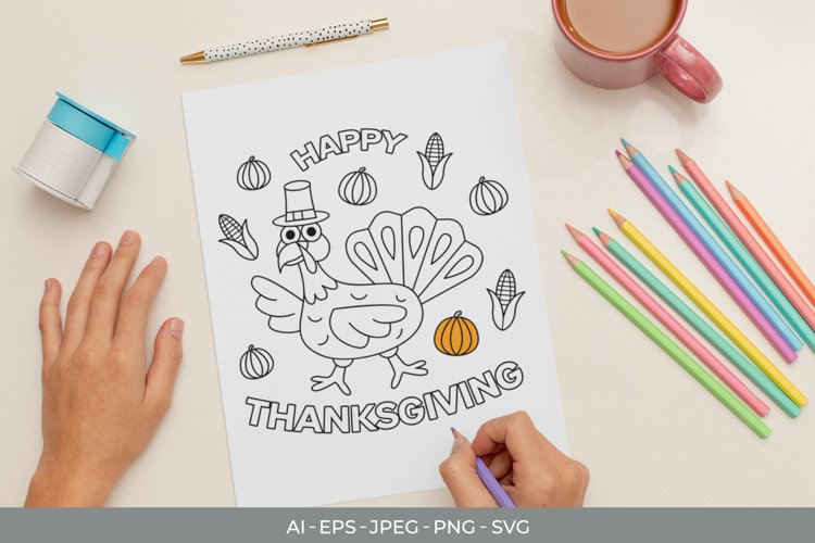 Turkey with Thanksgiving Ornament Coloring Page
