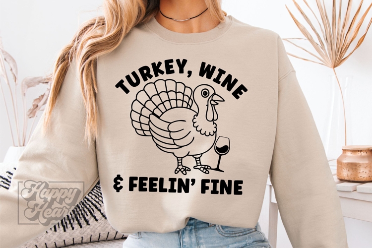 Turkey Wine Feelin Fine SVG PNG - Thanksgiving SVG - Fall