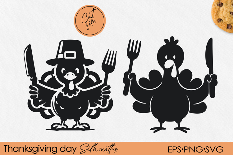 Funny Cartoon Thanksgiving Turkey Silhouette | PNG EPS SVG