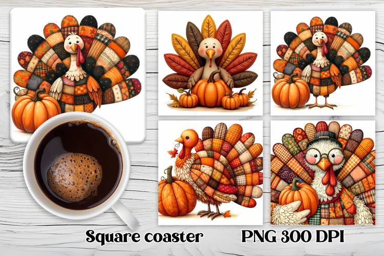 Thanksgiving turkey square coaster sublimation design example image 1