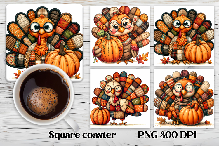 Thanksgiving turkey square coaster sublimation design example image 1