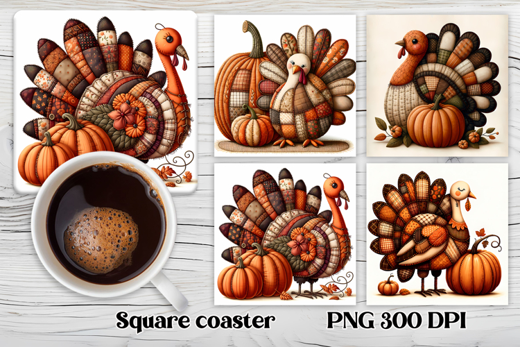 Thanksgiving turkey square coaster sublimation design