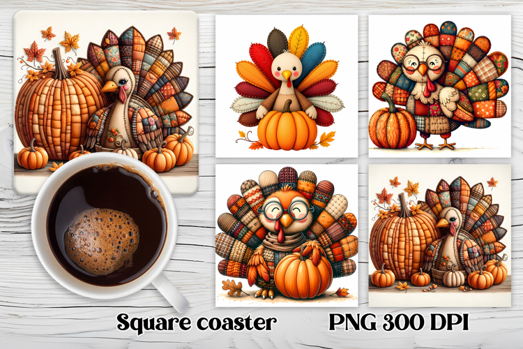Thanksgiving turkey square coaster sublimation design example image 1