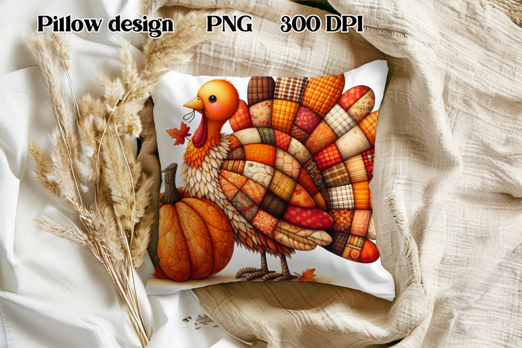 Thanksgiving Turkey Pumpkin Pillow | Patchwork sublimation