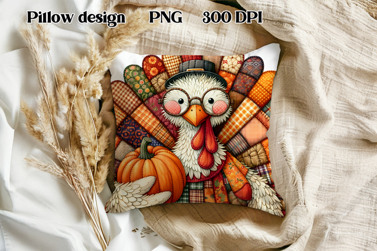 Thanksgiving Turkey Pumpkin Pillow | Patchwork sublimation