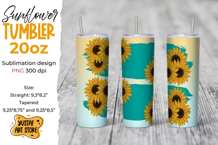 Sunflower with brushstroke tumbler sublimation wrap design example image 1