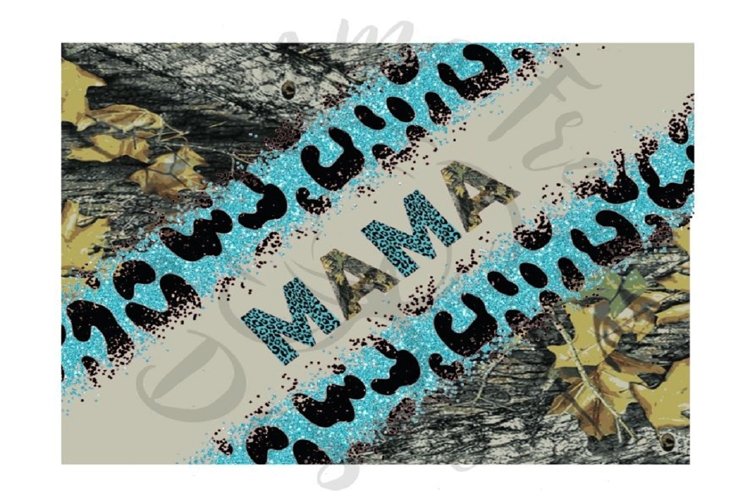Mama Turquoise Glitter and Camo Tumbler Wrap png example image 1