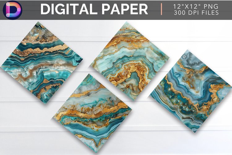 Turquoise Gold Agate Digital Paper example image 1