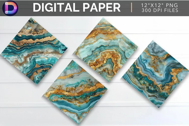 Turquoise Gold Agate Digital Paper