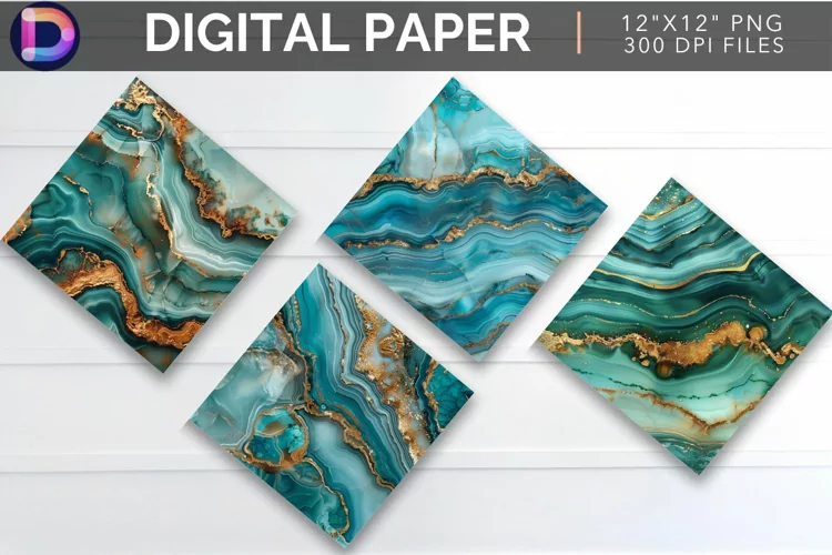 Turquoise Gold Agate Digital Paper