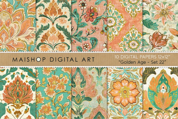 Turquoise and Peach Luxe Botanical Patterns example image 1