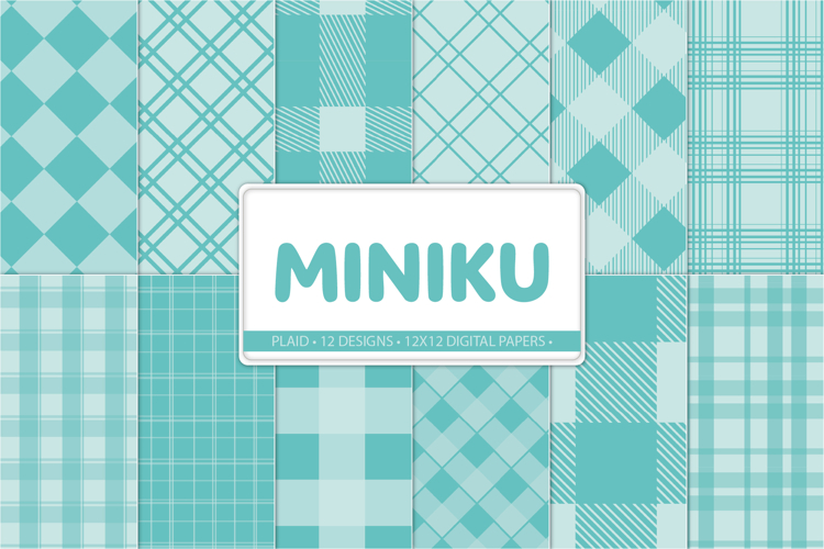 Turquoise Plaid Digital Papers, Pastel Gingham Backgrounds