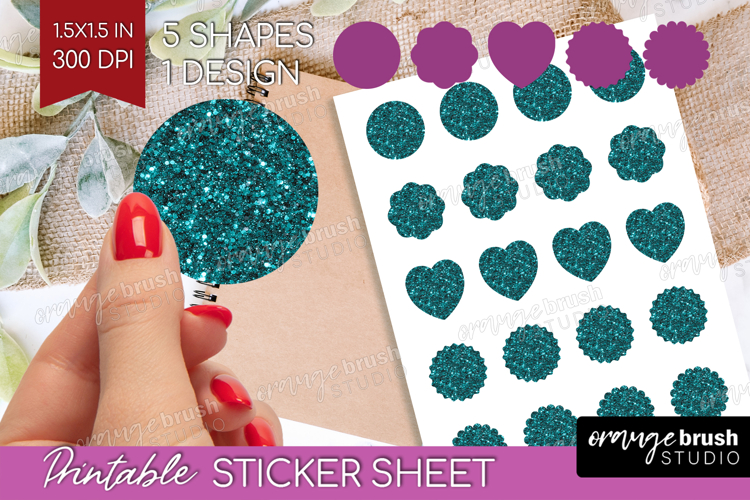 Turquoise Texture Round Sticker - Glitter Background Sticker