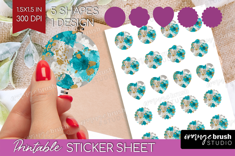 Turquoise Texture Round Sticker - Glitter Background Sticker