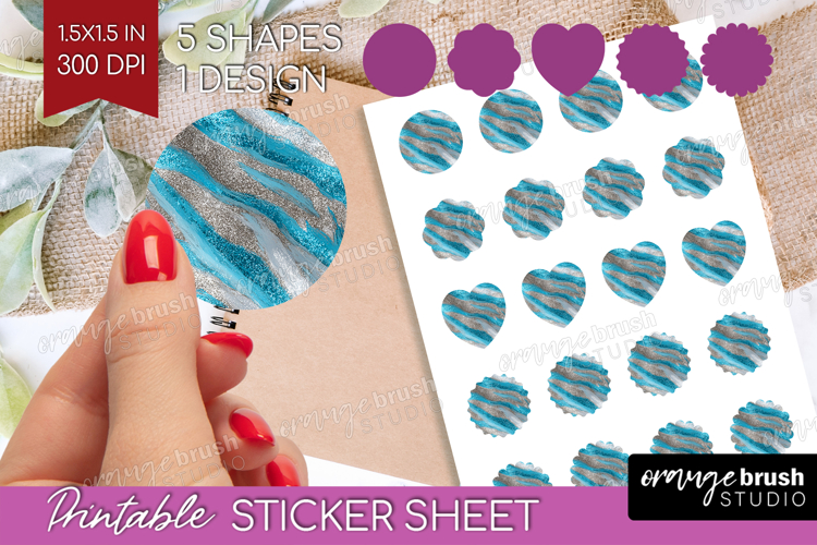 Turquoise Texture Round Sticker - Glitter Background Sticker