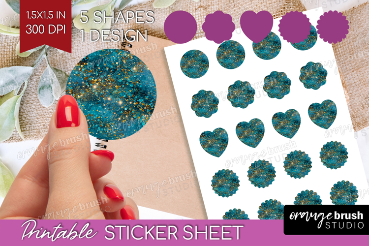 Turquoise Texture Round Sticker - Glitter Background Sticker