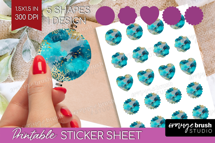 Turquoise Texture Round Sticker - Glitter Background Sticker